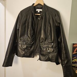 New York & Company Black Faux Leather Women's Moto Jacket Size M